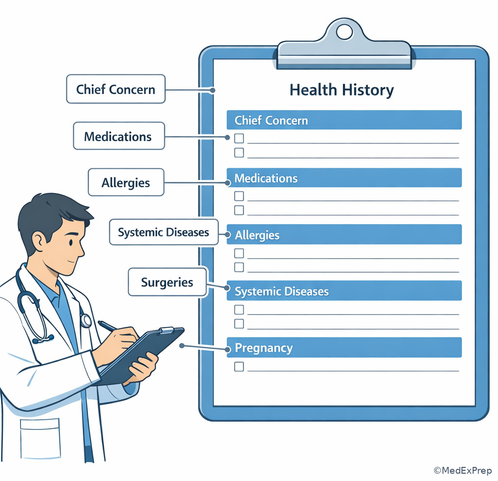 Structured intake checklist for dental history