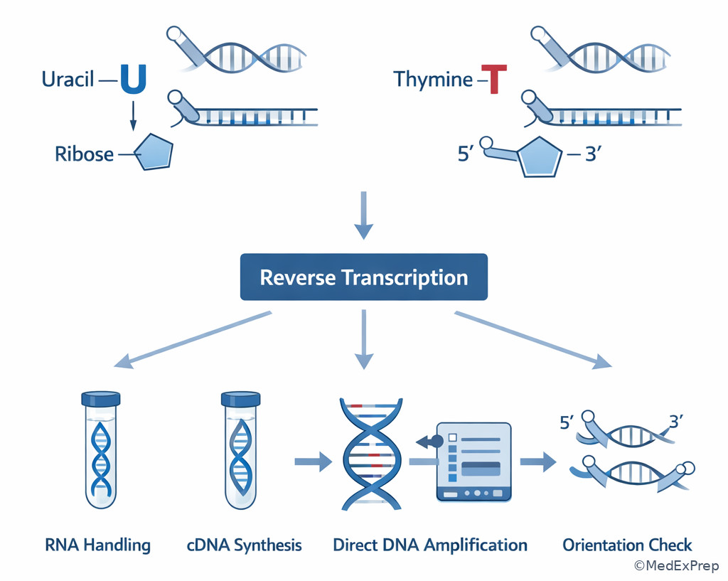 Molecular technologist bench decision infographic for DNA versus RNA questions