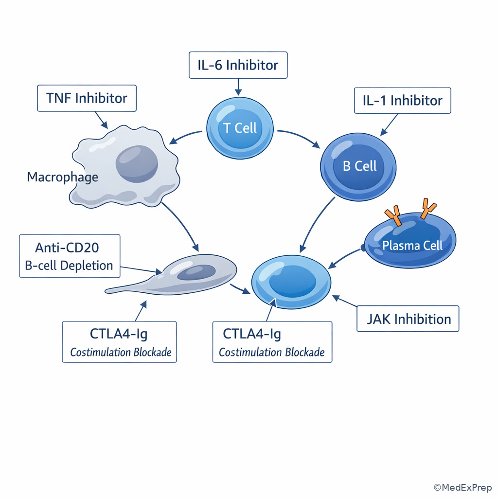 Targeted rheumatology therapies mapped to immune cells