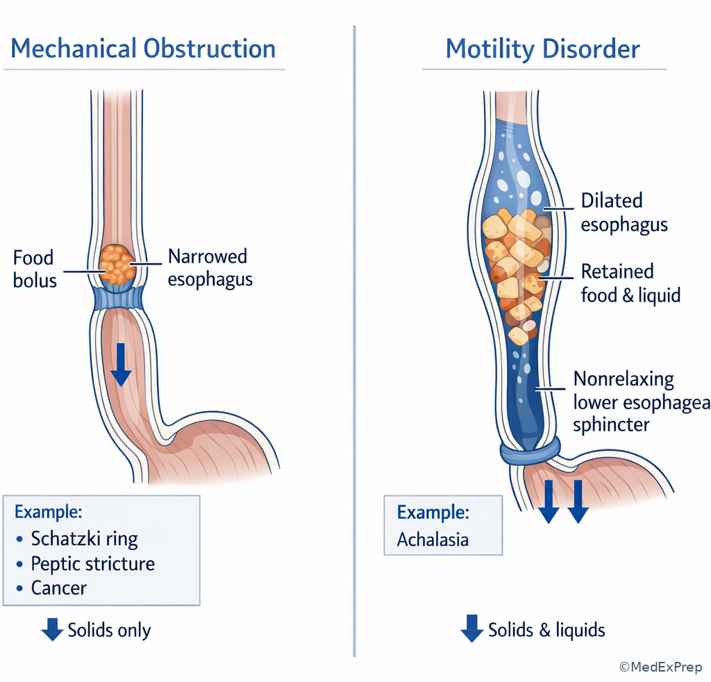 Mechanical vs motility dysphagia comparison panel