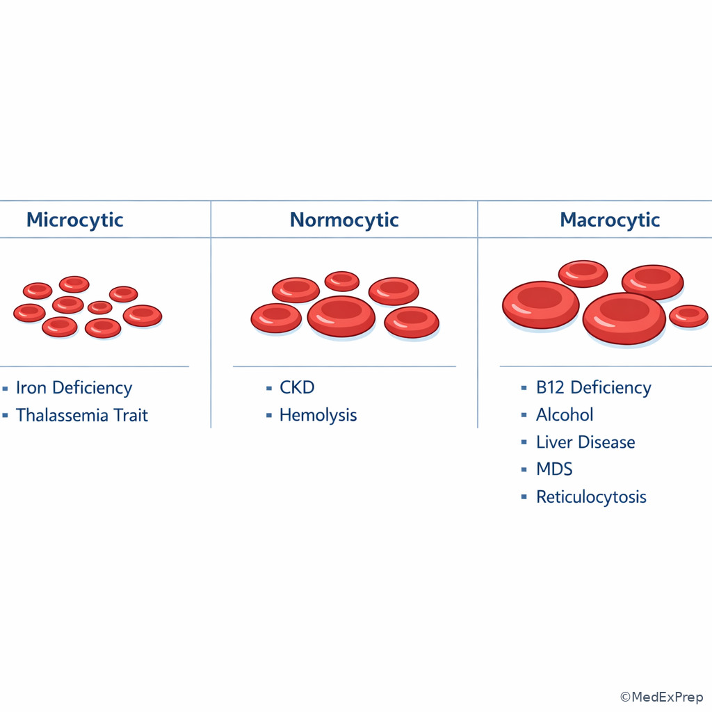 Fig 3. Red cell size spectrum with anemia patterns