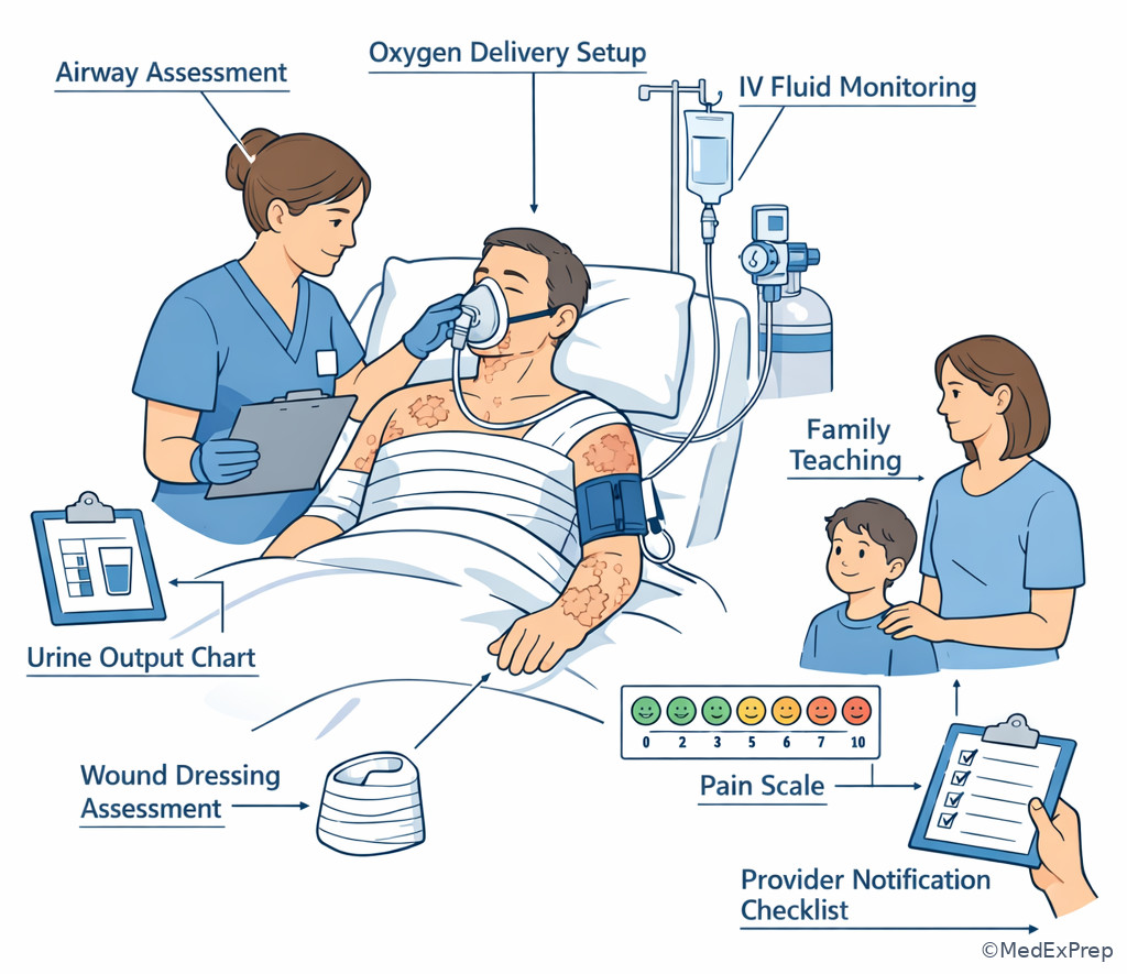 RN burn nurse at bedside priorities