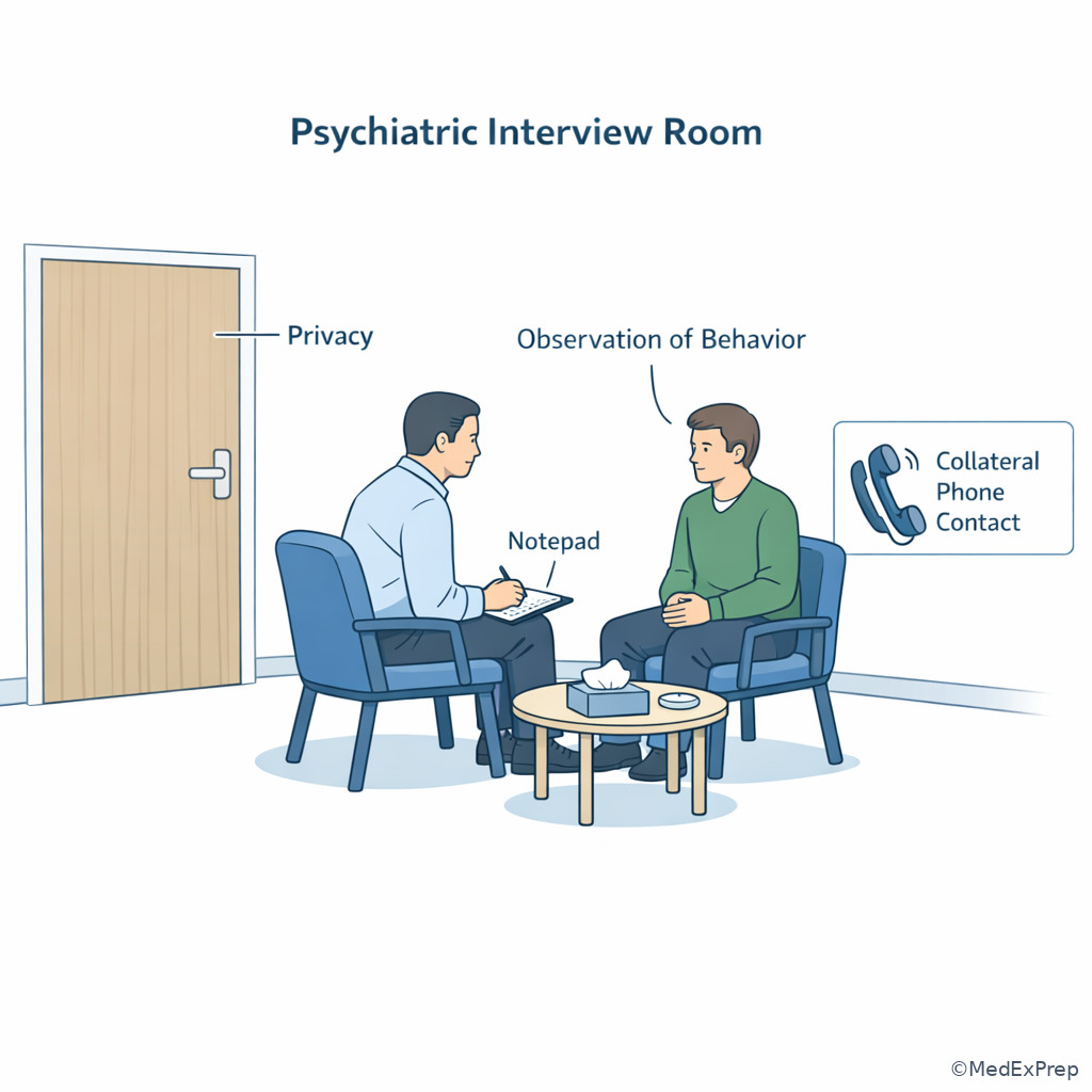 Interview room setup for psychiatric evaluation