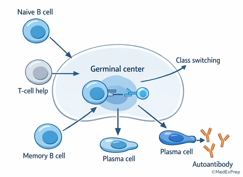 Lymph node germinal center and autoantibody generation