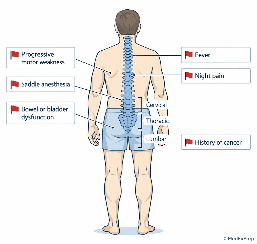 Red-flag spine assessment illustration