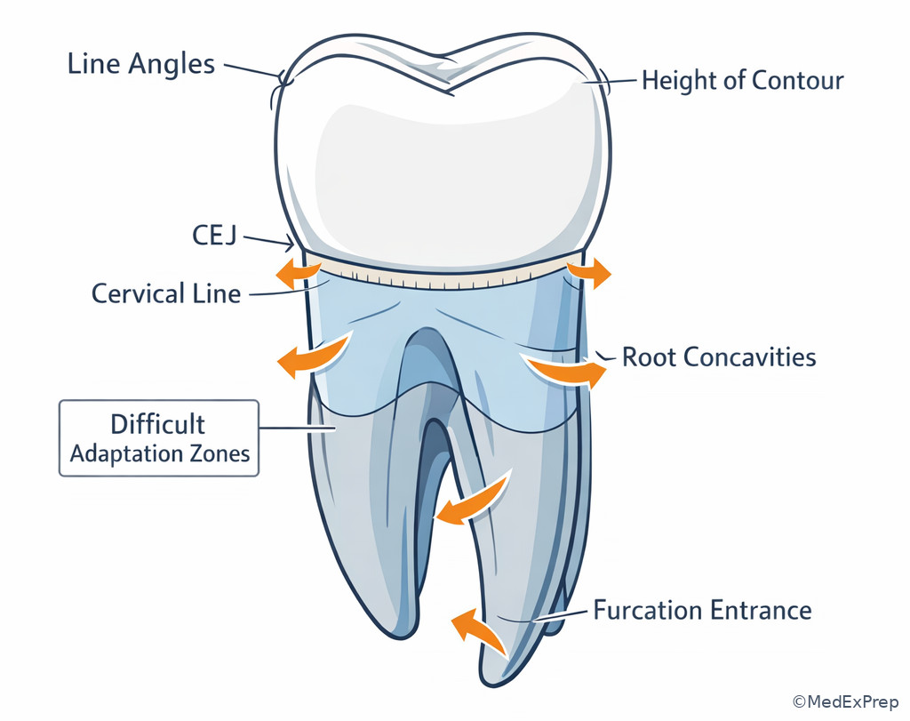 Fig 6. Crown and root contour areas affecting hygiene adaptation