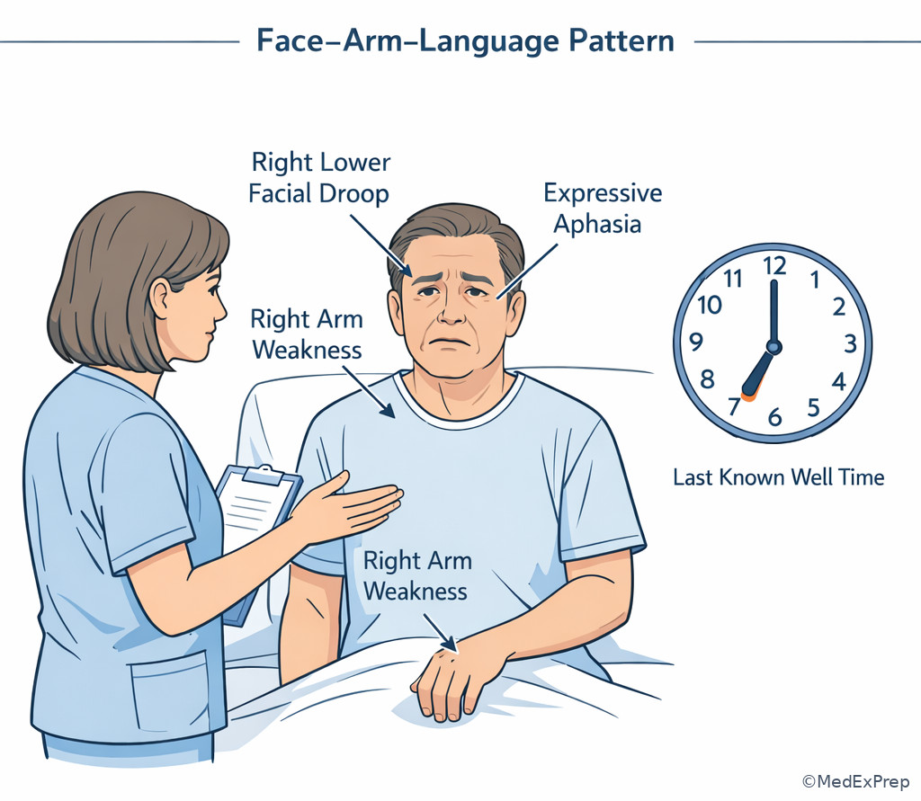 Acute stroke examination illustration