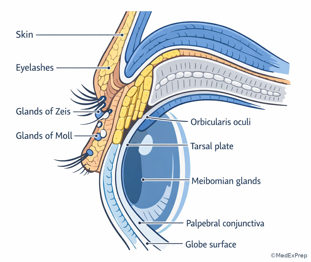 Labeled eyelid cross-section