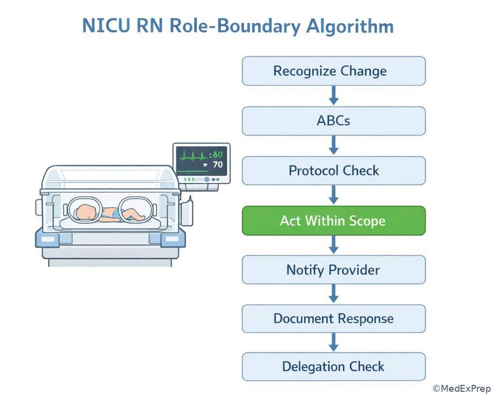 Nursing-scope algorithm card for bedside NICU use