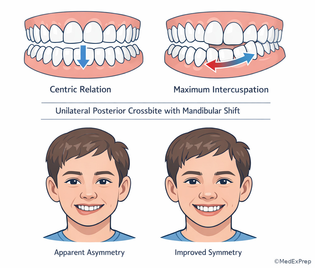 Functional crossbite and closure shift illustration