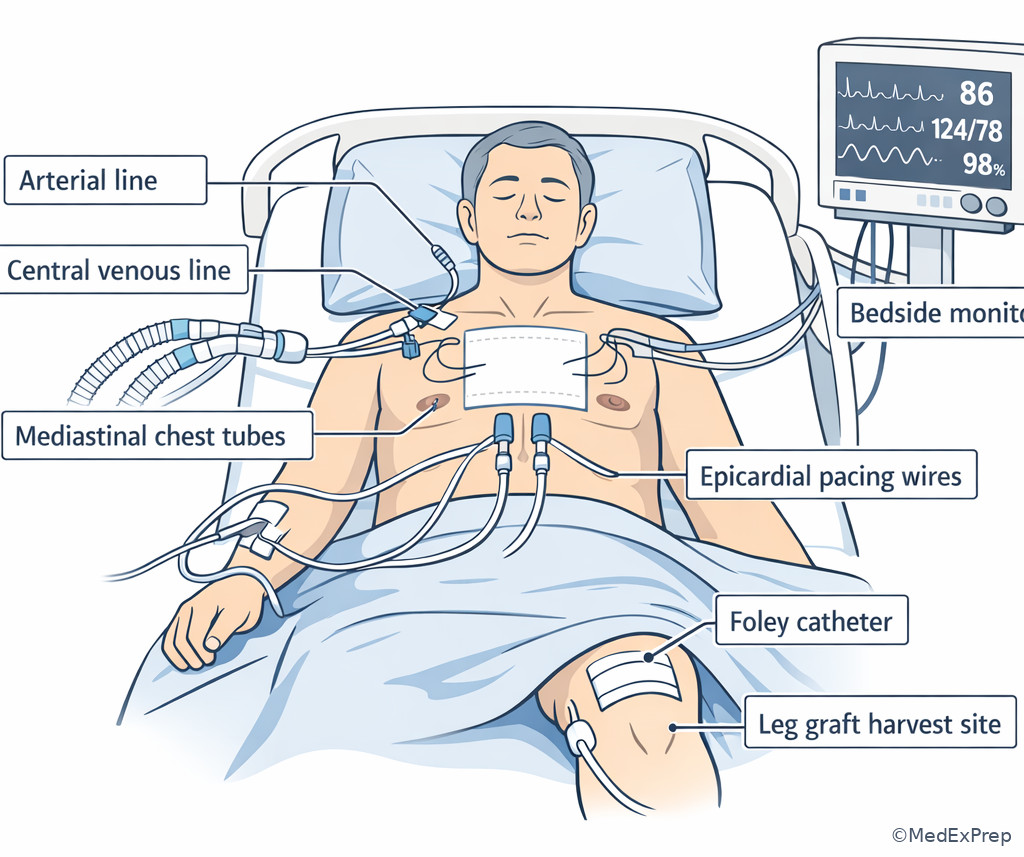 Fig 2. Labeled CABG postoperative bedside assessment setup