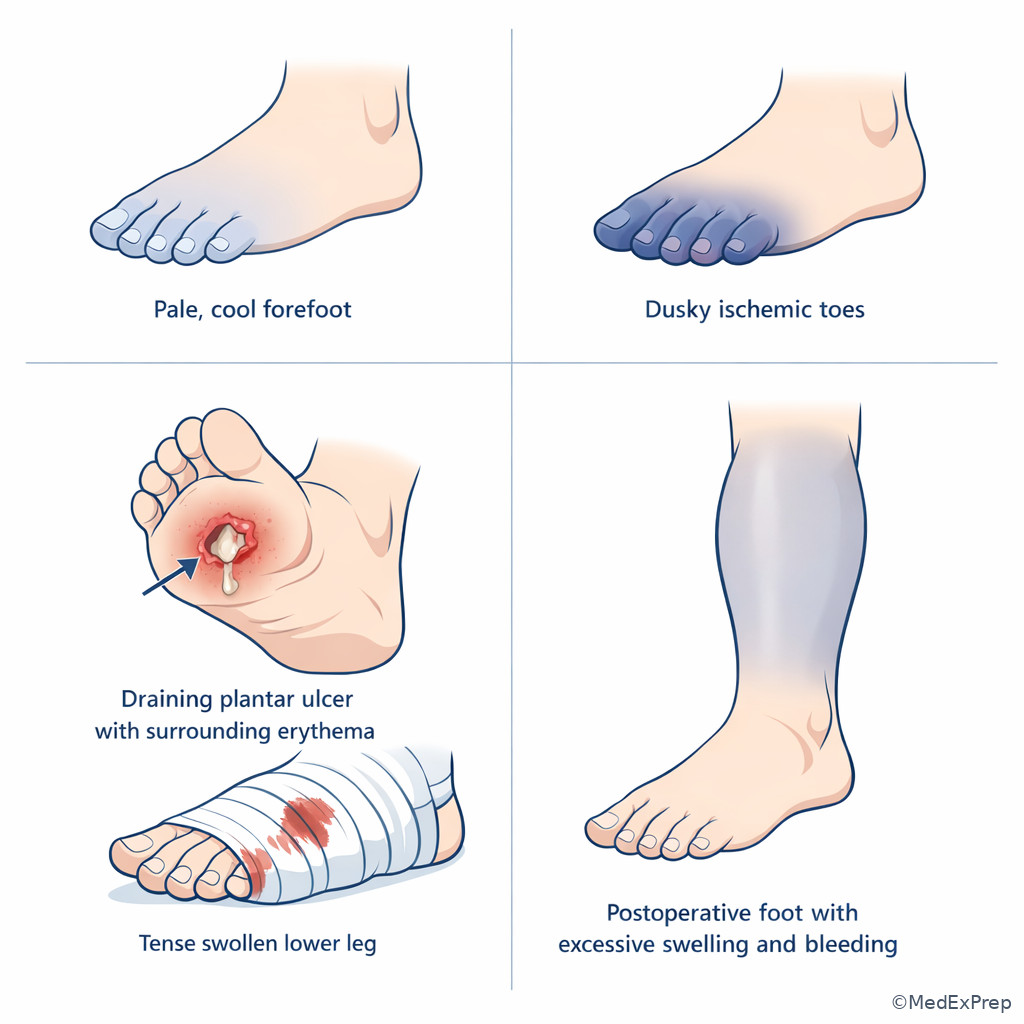 Urgent foot and ankle red-flag symptom illustration