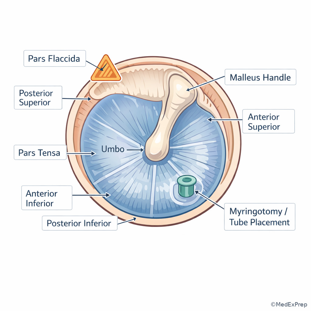 Fig 5. Tympanic membrane quadrants and procedural landmarks
