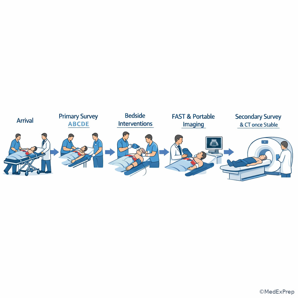 Fig 6. Trauma triage timeline from arrival to secondary survey