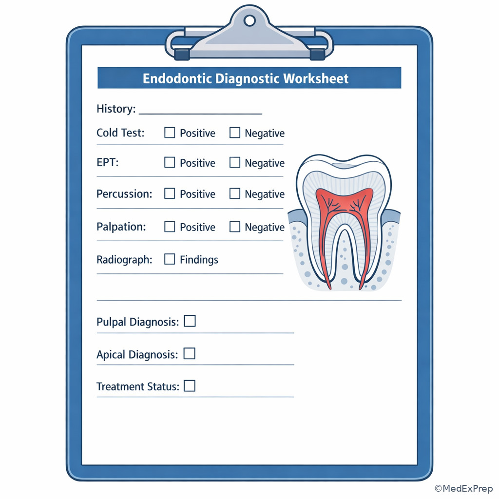 Endodontic charting and diagnosis worksheet illustration
