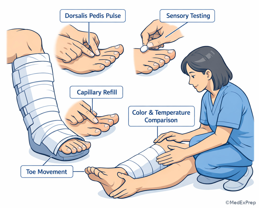 Neurovascular assessment of an immobilized lower extremity