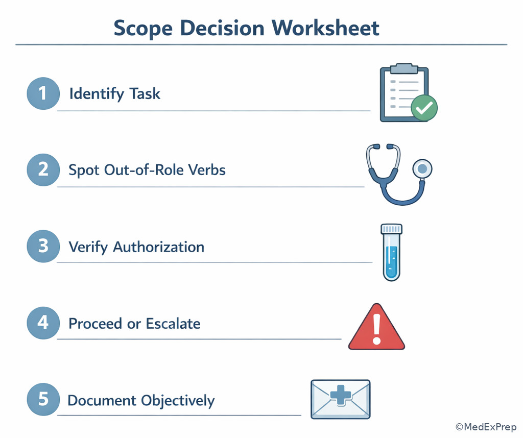 Exam-day scope decision worksheet visual