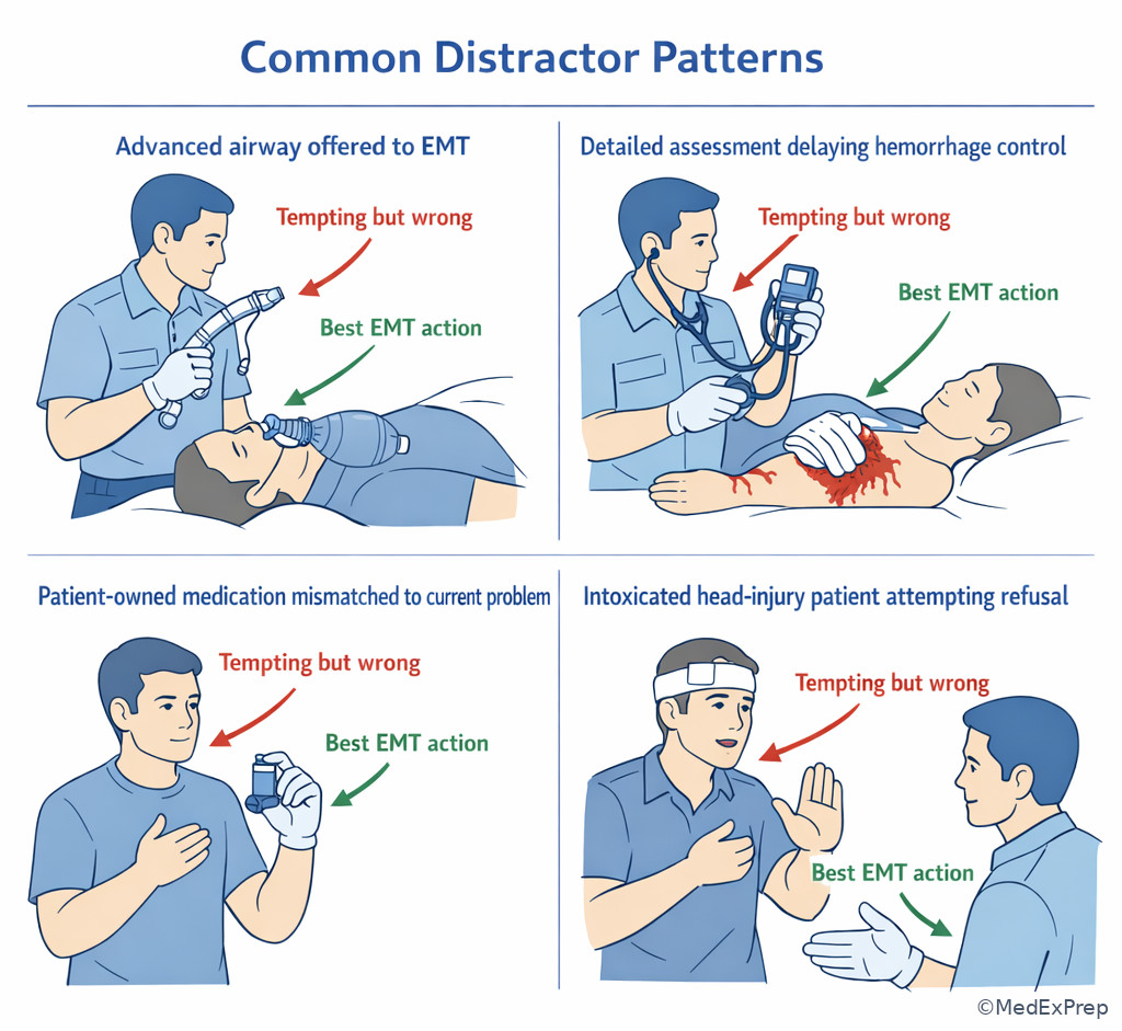 Common NREMT distractor patterns illustration