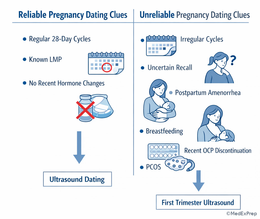 Fig 5. Comparison chart of reliable versus unreliable pregnancy dating clues