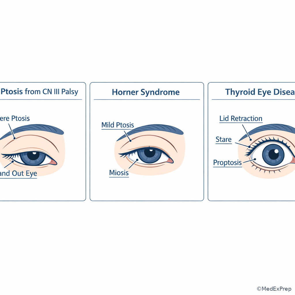 Comparison illustration of ptosis patterns