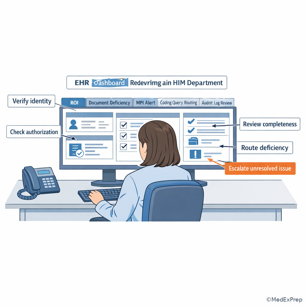 Desk-level HIM workflow scene