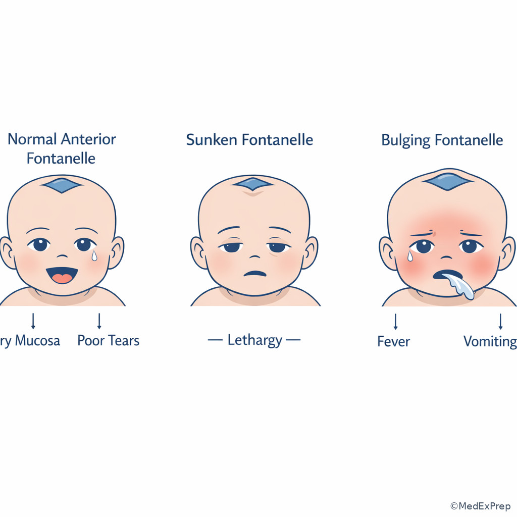 Infant fontanelle and hydration findings