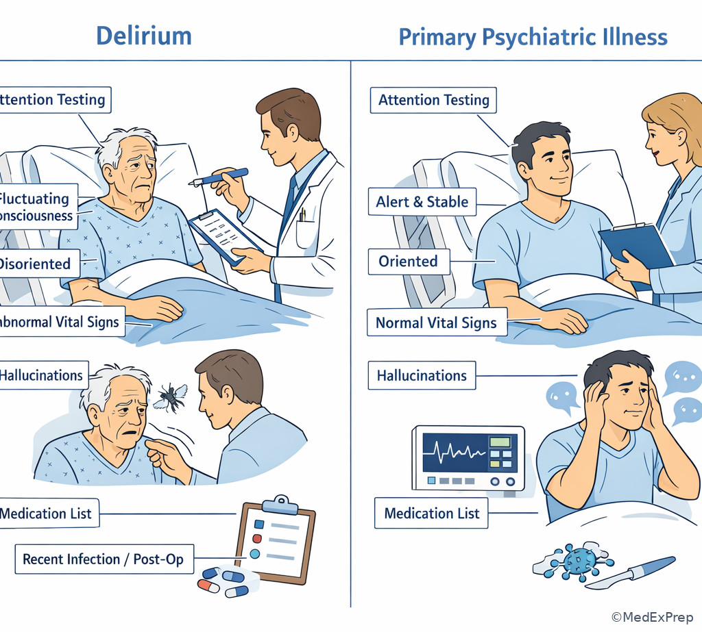 Delirium versus primary psychiatric illness bedside clues