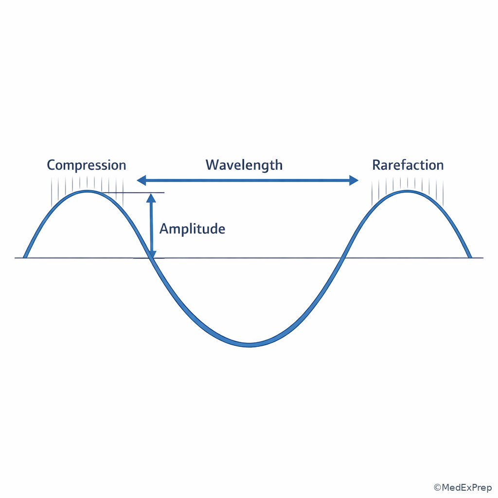 Comparison chart illustration of amplitude versus wavelength on one wave