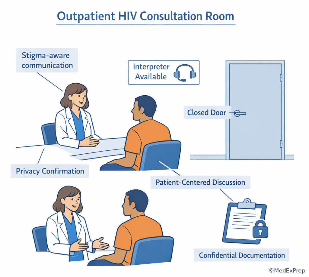 Confidential stigma-aware HIV visit setup