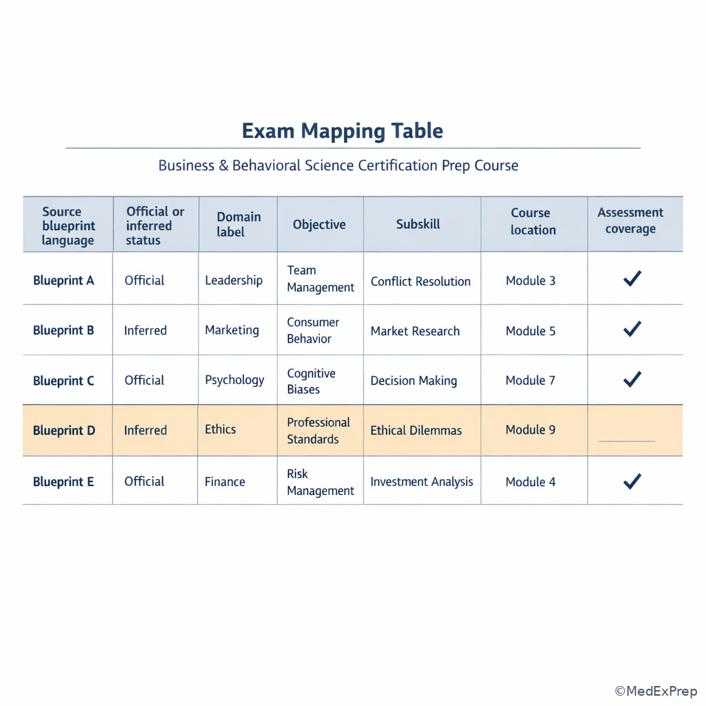 Workbook-style exam mapping sheet