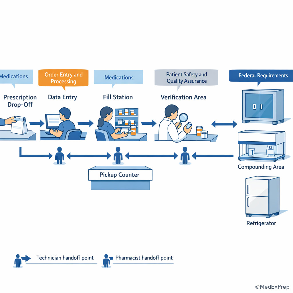 Fig 3. Pharmacy workflow station map by PTCE domain