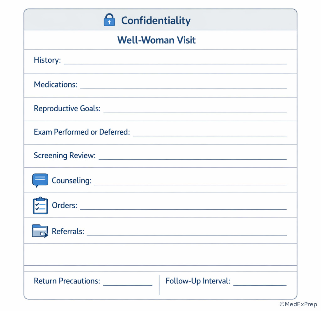 Documentation elements of a preventive note