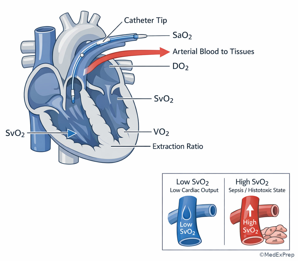 Mixed venous oxygen saturation sampling and interpretation