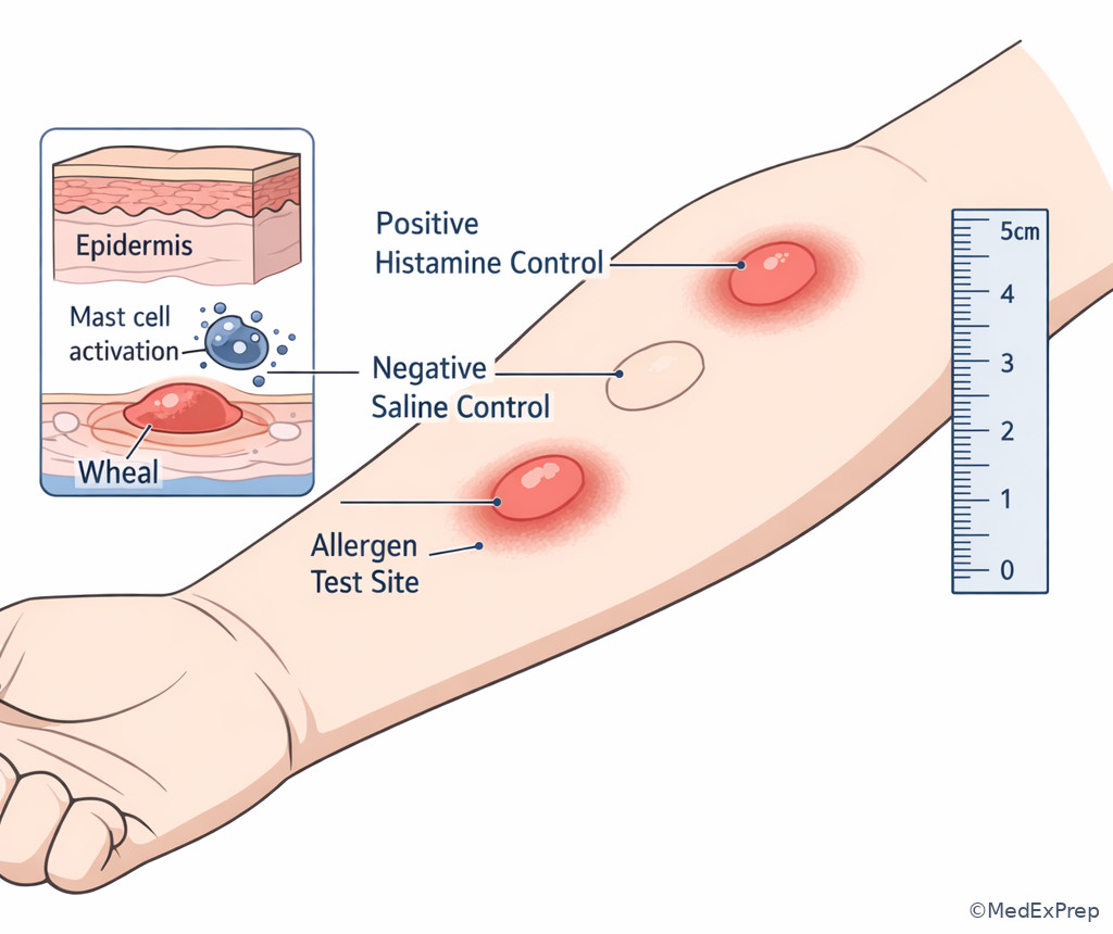 Skin prick testing setup and wheal-flare interpretation