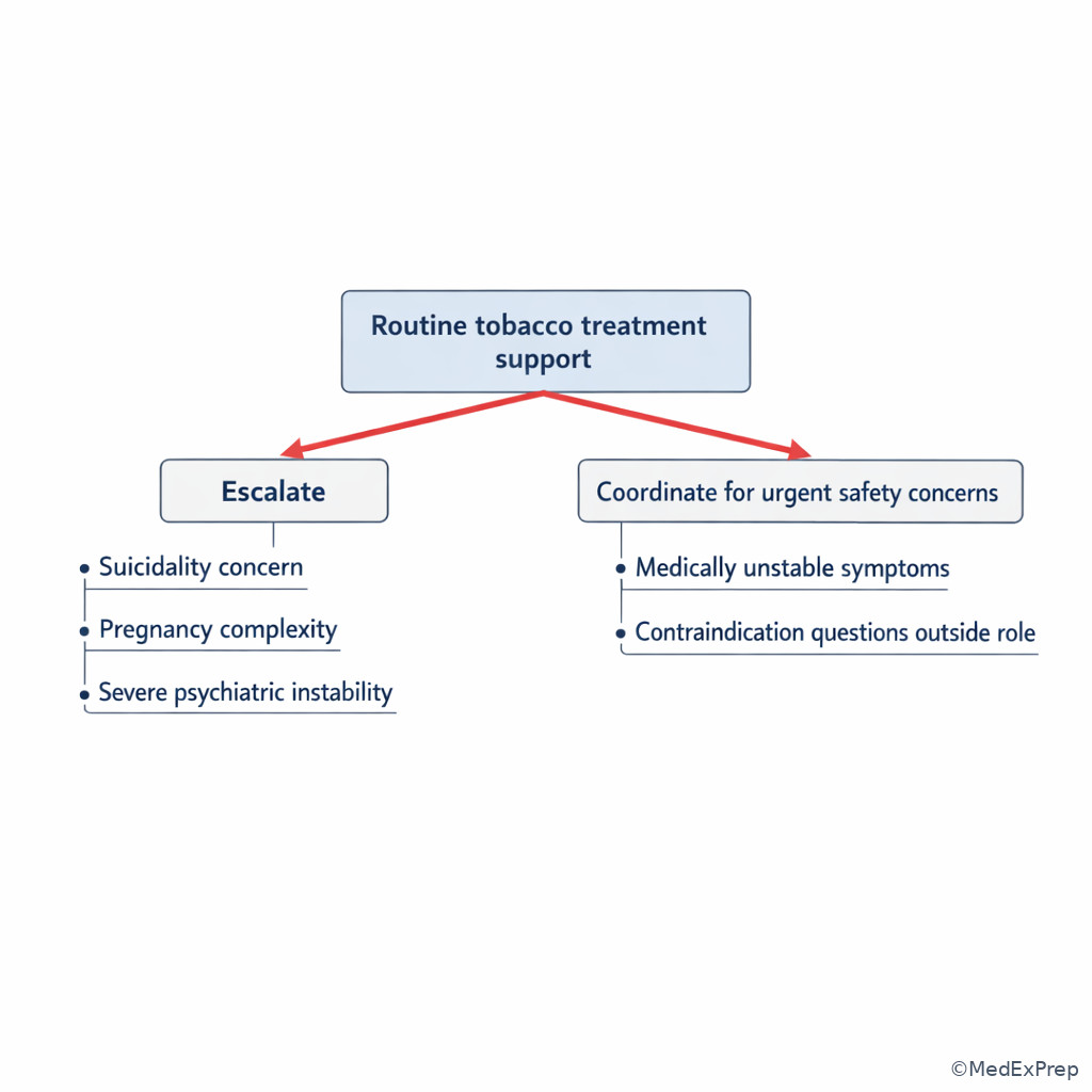 Red-flag escalation graphic for CTCS practice