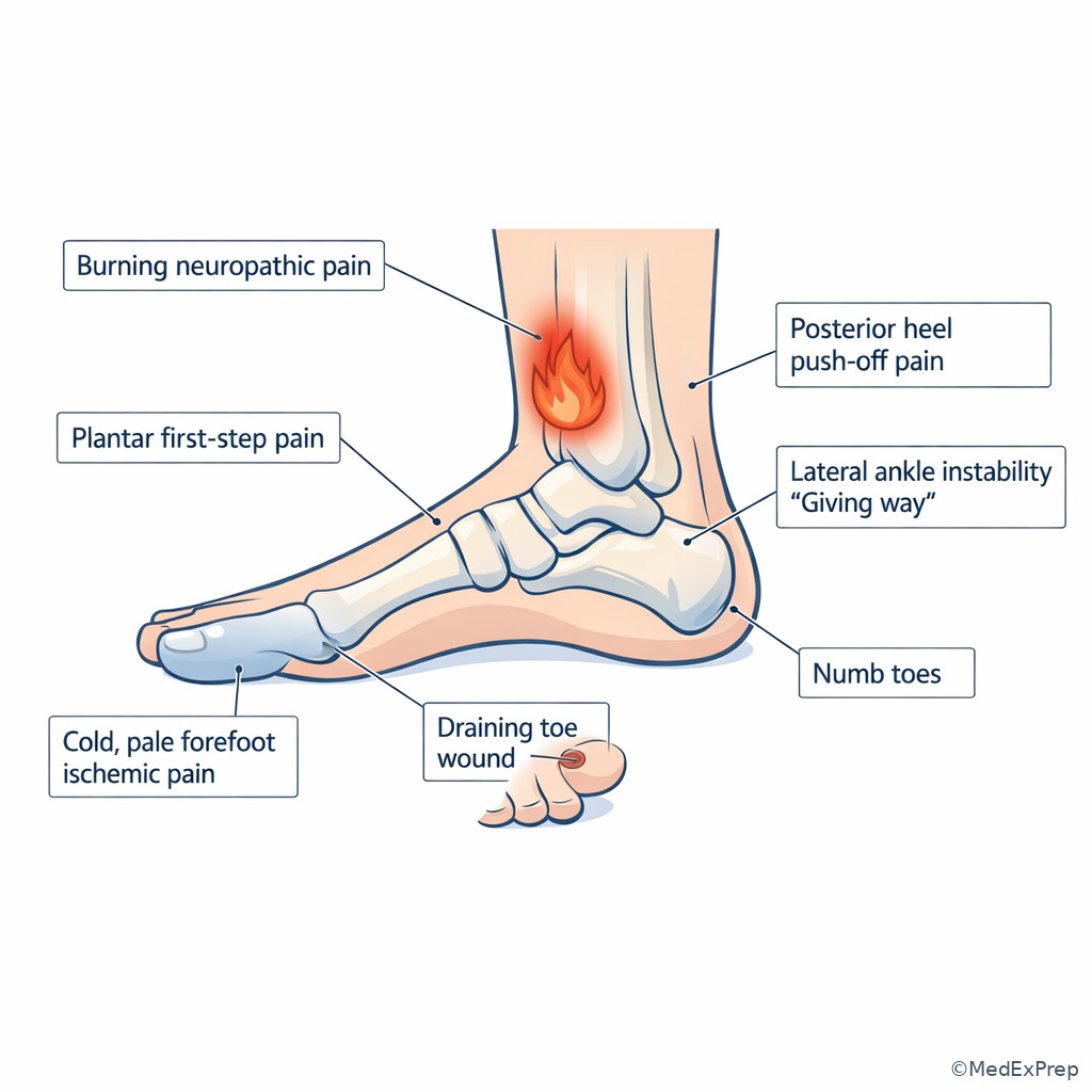 Symptom descriptor panel for foot complaints