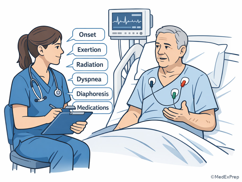 Cardiovascular symptom interview positioning