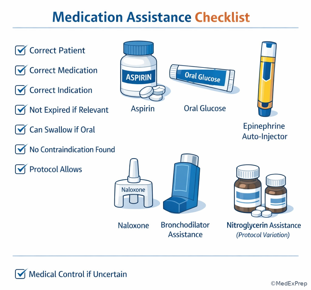 EMT medication-assistance checklist illustration