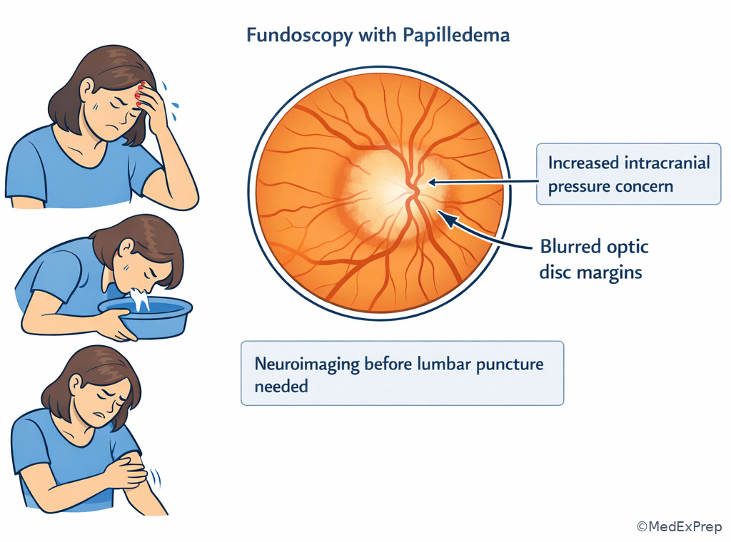 Papilledema and mass-effect warning image