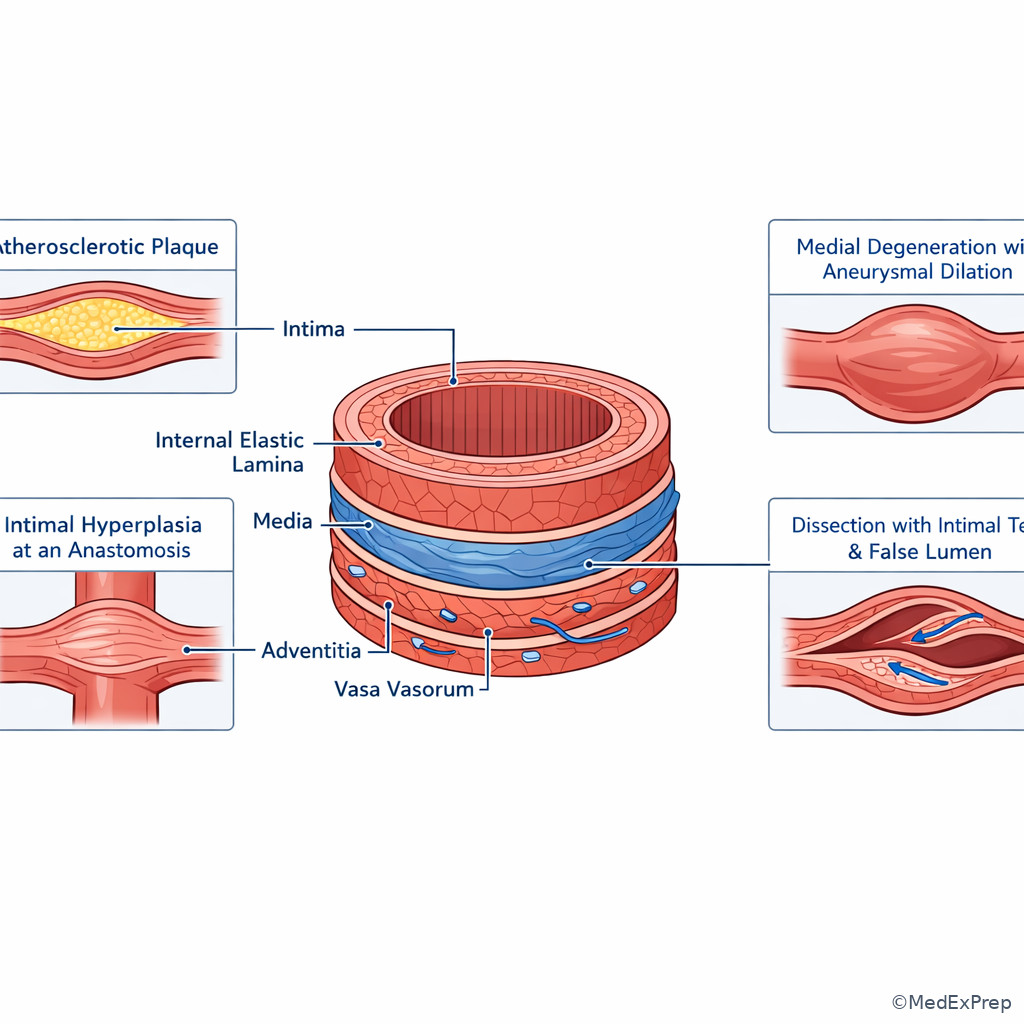 Fig 2. Labeled arterial wall layers and pathology correlations