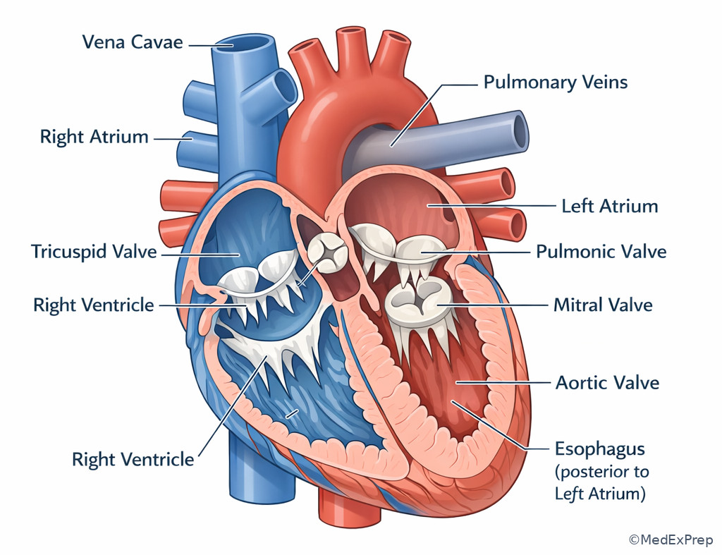 Fig 5. Labeled gross anatomy of cardiac chambers and valves