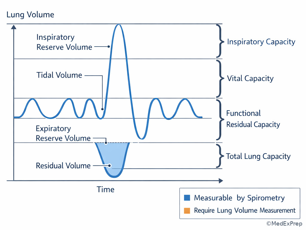Labeled spirogram of lung volumes
