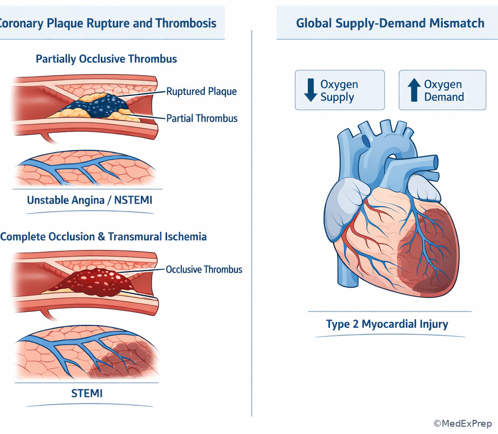 Comparative pathology of coronary plaque rupture and myocardial injury