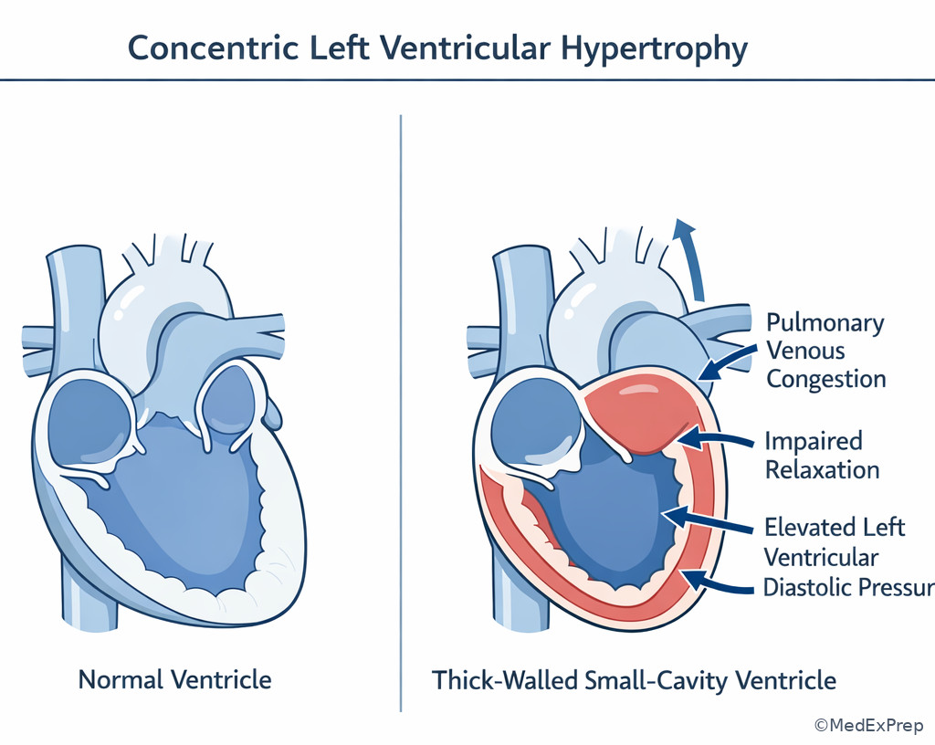 Left ventricular hypertrophy and stiff ventricle anatomy