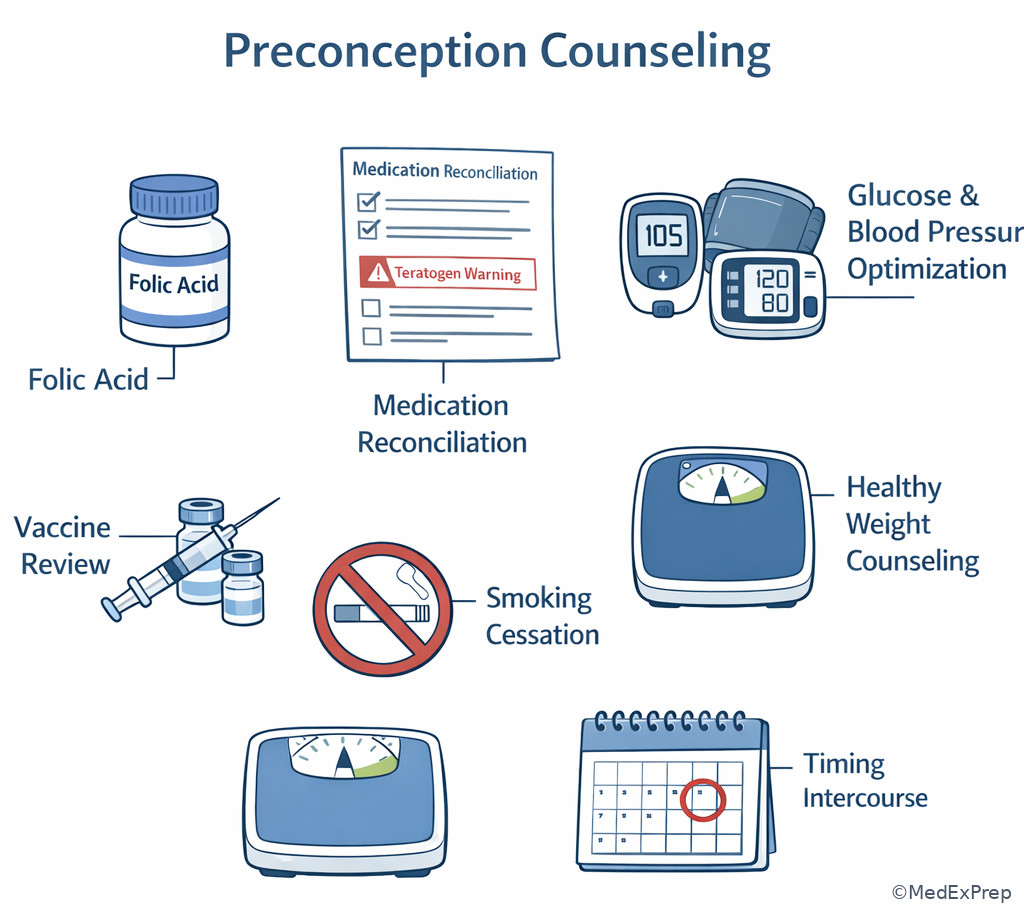 Preconception counseling elements in preventive care