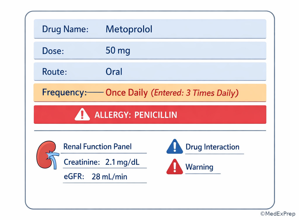 Medication profile with highlighted discrepancy fields