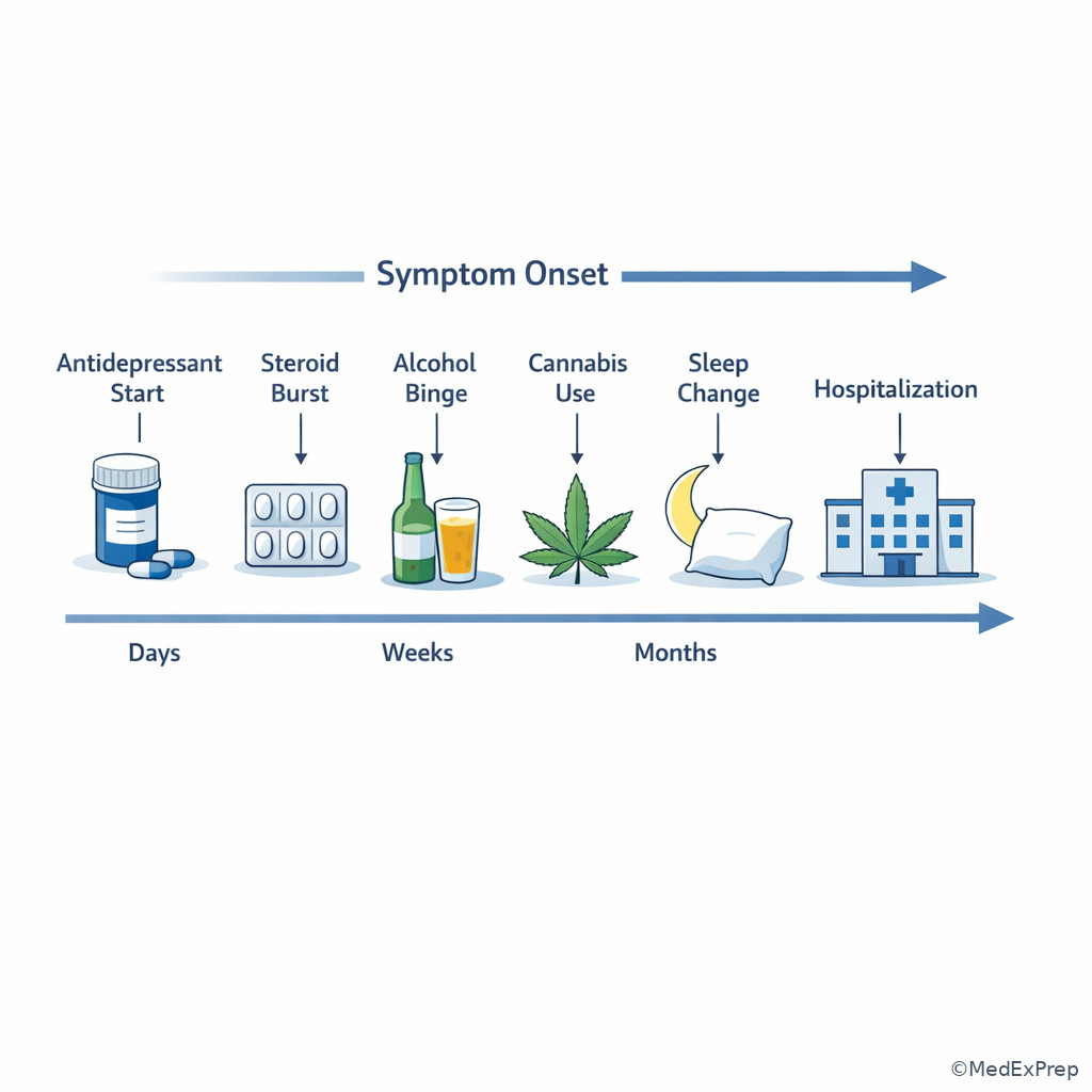 Timeline of symptom onset and exposures