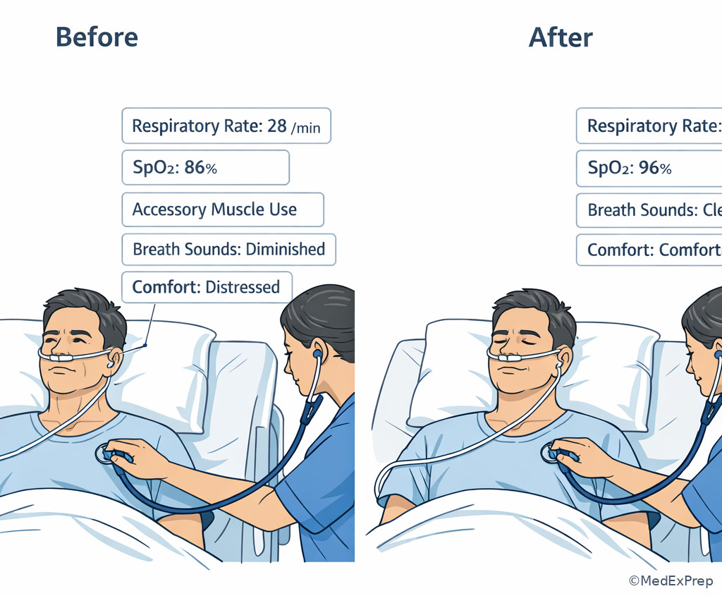 Post-treatment reassessment of oxygenation and work of breathing