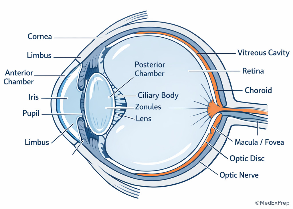 Fig 2. Labeled cross-sectional globe anatomy