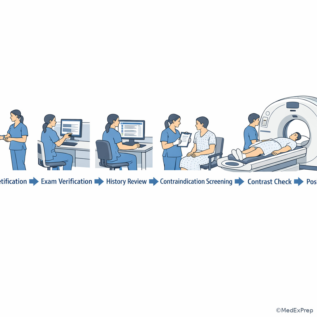 Full CT pre-scan safety chain from identification to scan start
